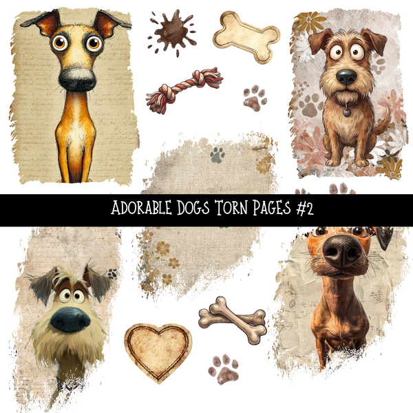 Adorable Dogs Torn Pages - UV DTF Decal sheet