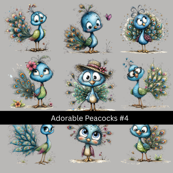 Adorable Peacocks UV DTF Decal sheets