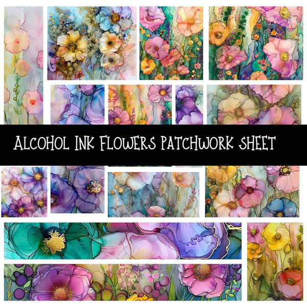 Alcohol Ink Flowers Patchwork precut vinyl sheet available in 12x12 or 6x6 sizes