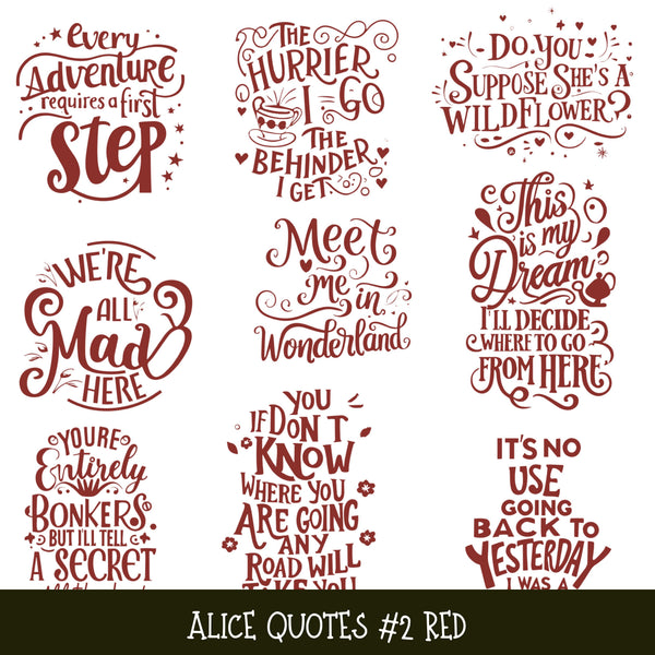Alice Quotes #2 UV DTF Decal sheets 5 Color Options  available