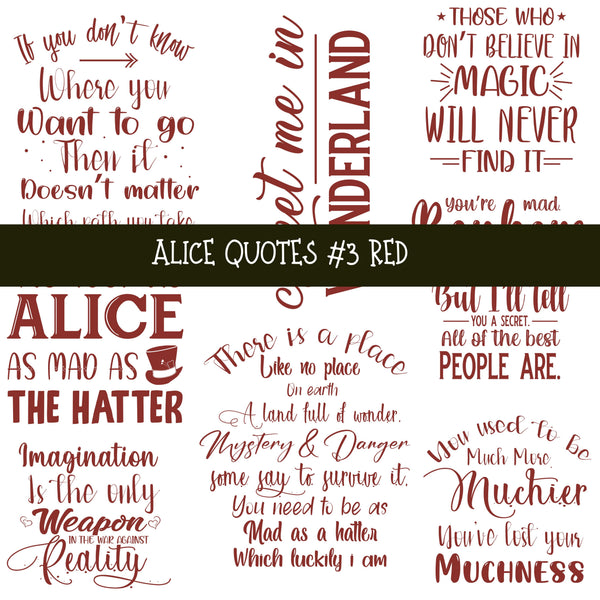 Alice Quotes #3 UV DTF Decal sheets 5 Color Options  available