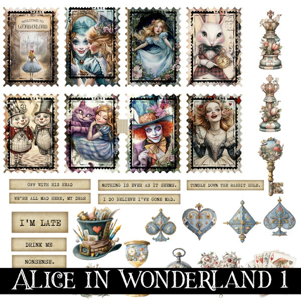 Alice in Wonderland UV DTF Decal Sheets 10 sheet designs