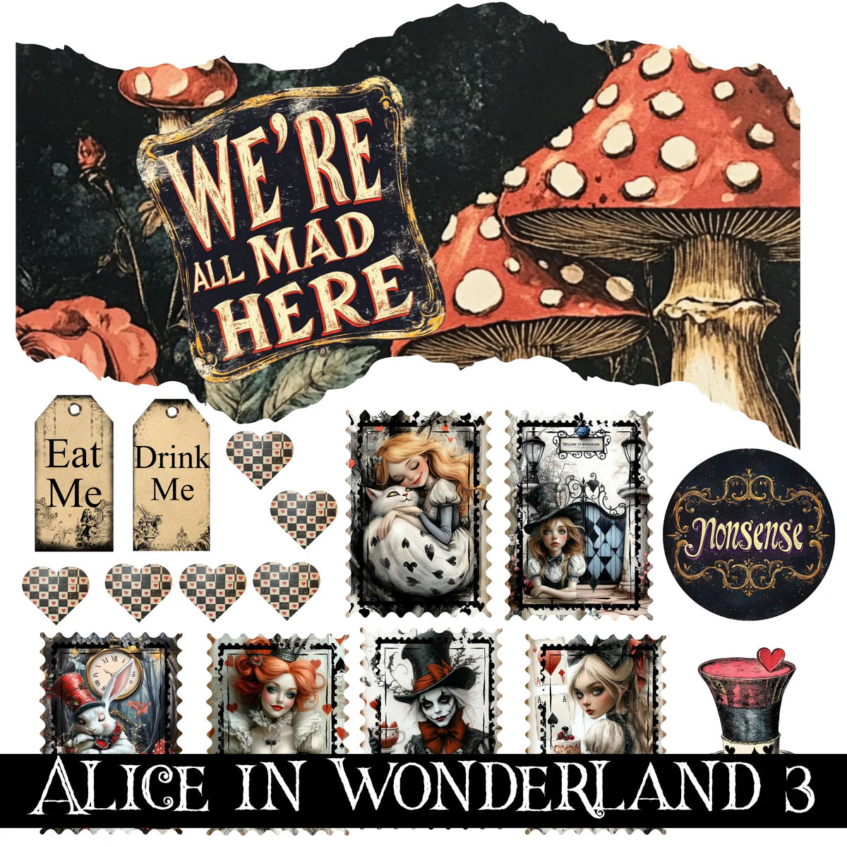 Alice in Wonderland UV DTF Decal Sheets 10 sheet designs