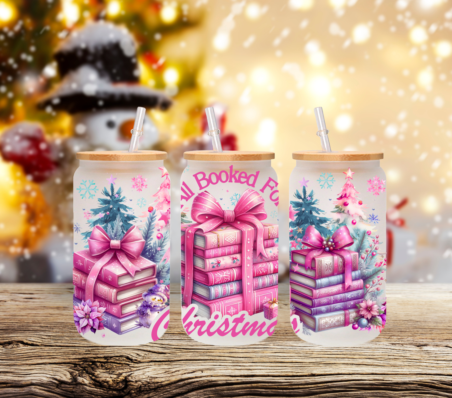 All booked for Christmas pink - UV DTF 16oz Libbey wrap