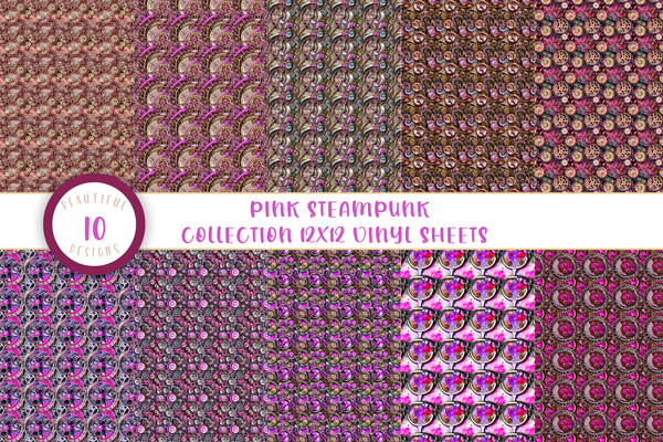 Pink Steampunk - Adhesive Vinyl 12x12 Sheets - 10 Design Options