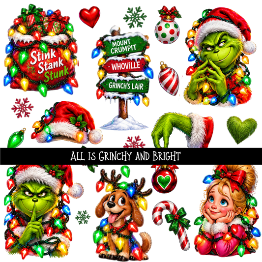 All is grinchy and Bright - UV DTF Decal sheet