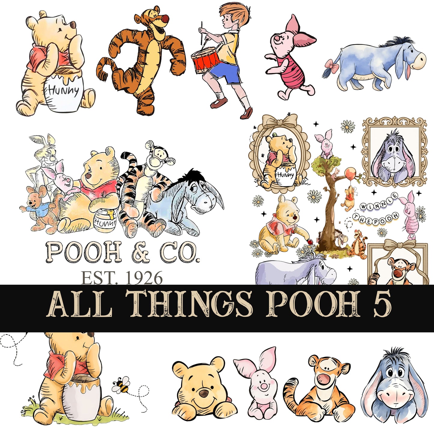 All things Pooh Collection UV DTF Decal Sheets 12 design sheets available