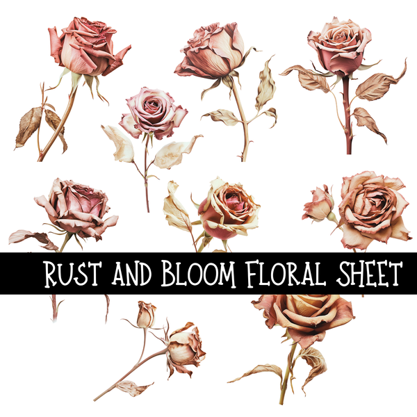 Rust and Bloom Torn Pages - UV DTF Decal sheet