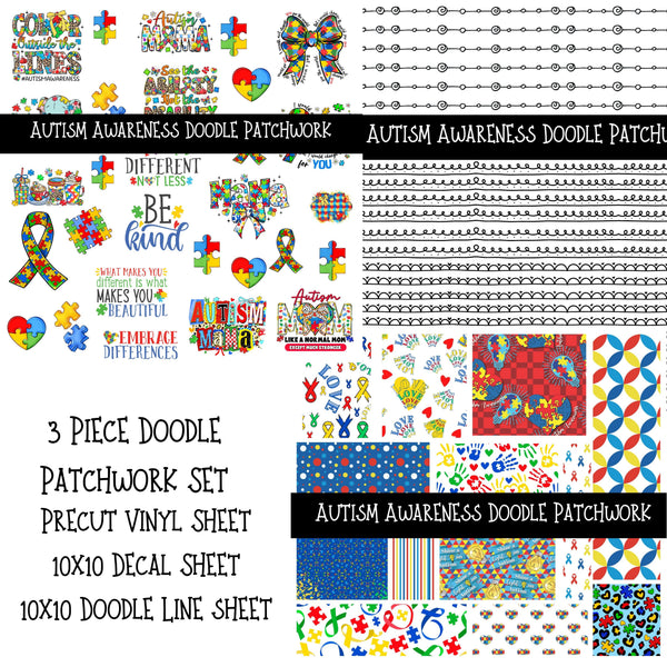Autism Awareness Doodle Patchwork Set