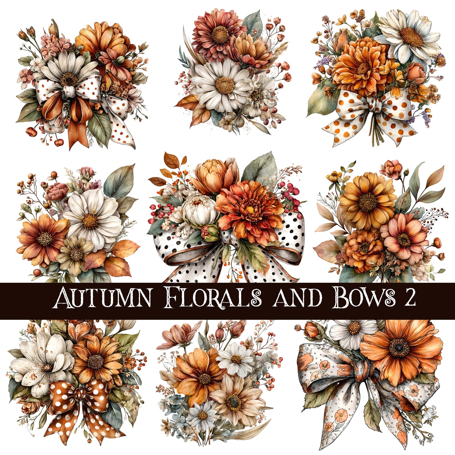 Autumn Florals and Bows UV DTF Decal Sheets 3 Designs