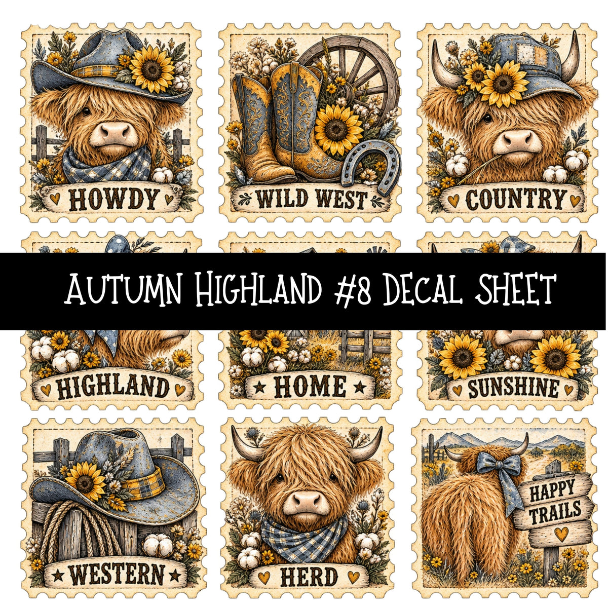 Autumn Highland UV DTF Decal sheets 10 Designs available