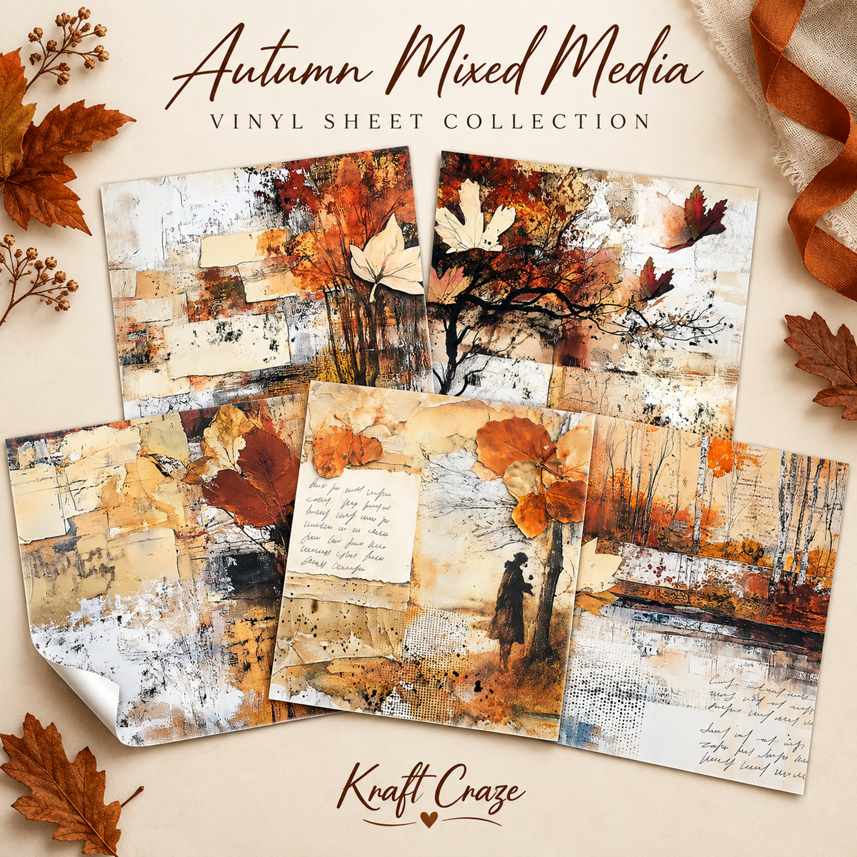 Autumn Mixed Media collection- 2 sizes vinyl sheets-18 designs available