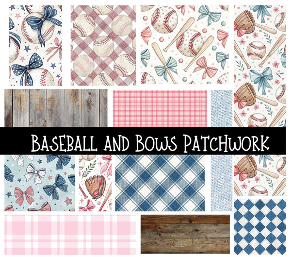 Baseball and Bows Doodle Patchwork Set