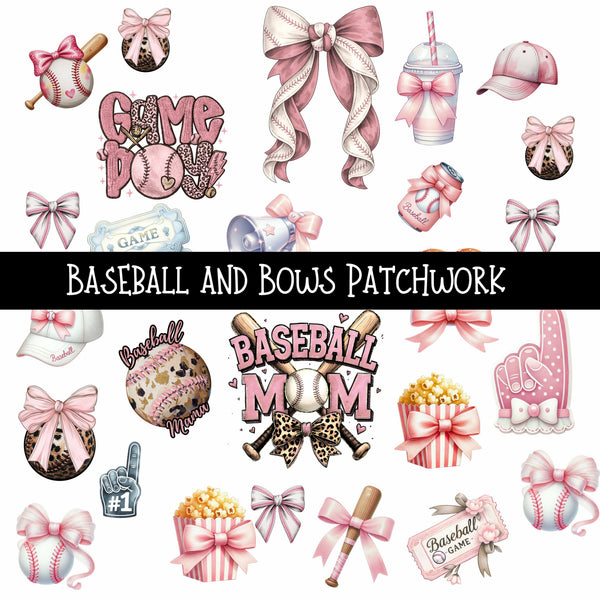 Baseball and Bows Doodle Patchwork Set