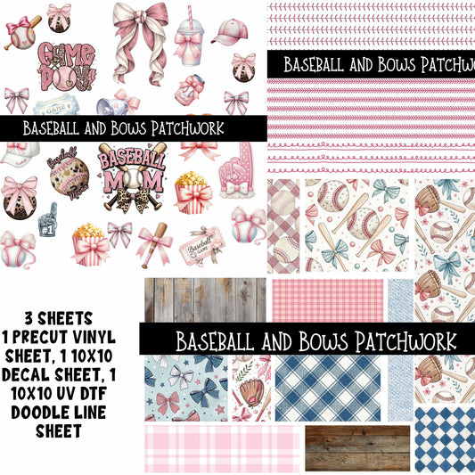 Baseball and Bows Doodle Patchwork Set