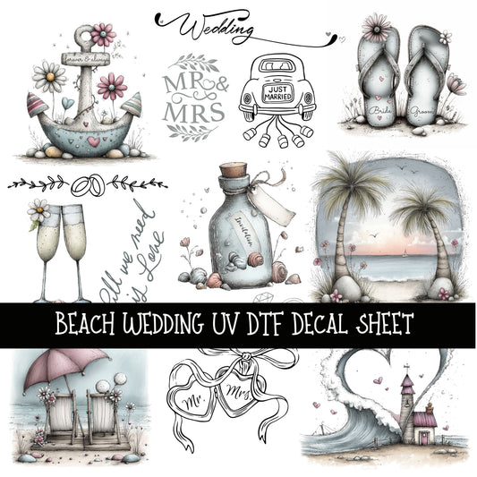 Beach Wedding UV DTF Decal sheets