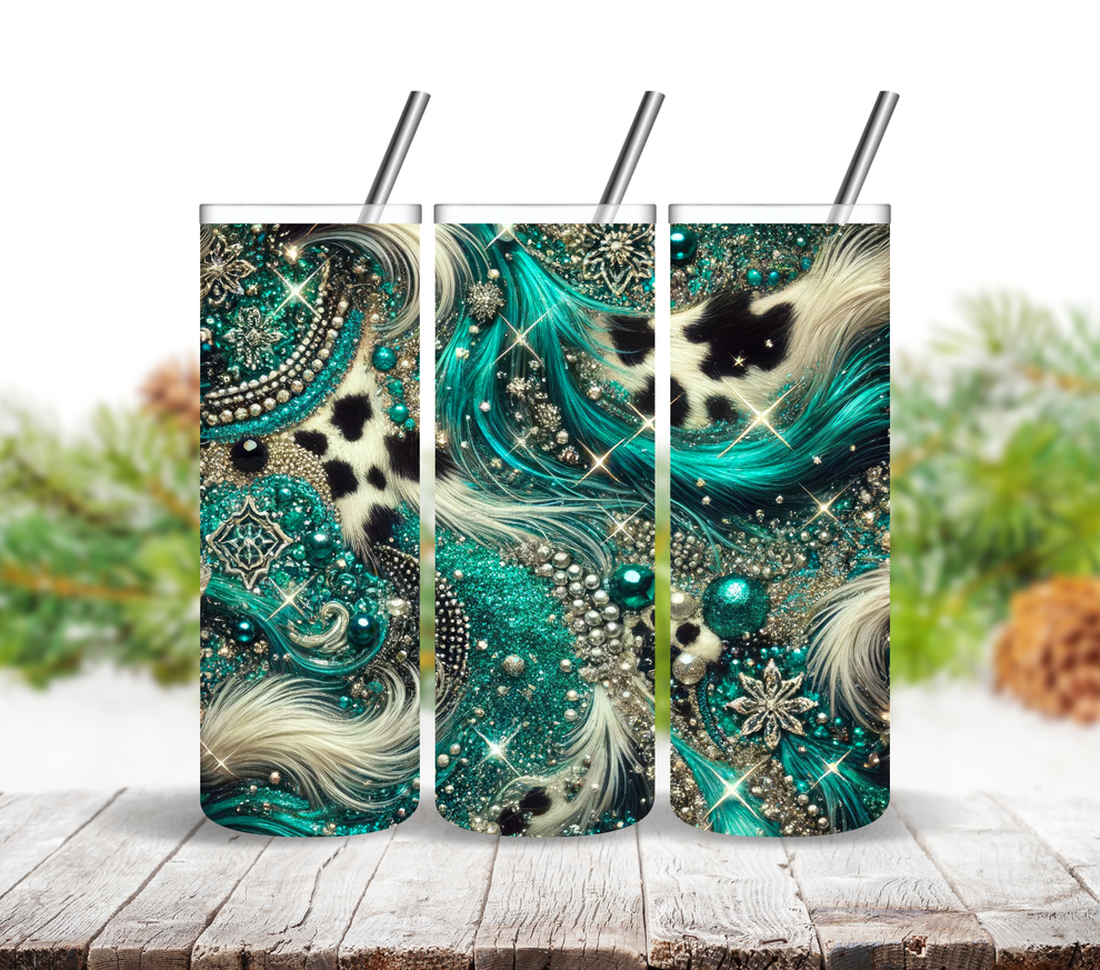 Teal Beaded cow print Adhesive Vinyl Wrap 3D Undercover