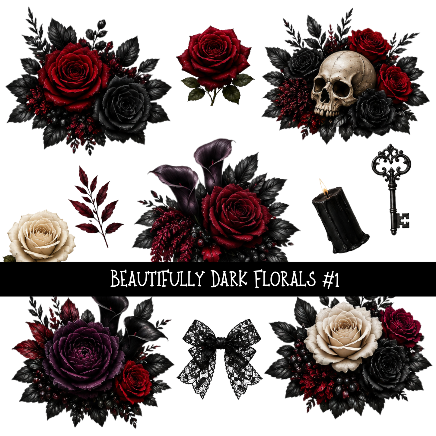 Beautifully Dark Florals - UV DTF Decal sheet 3 varriants