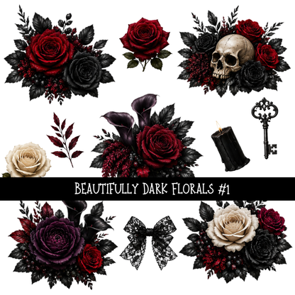 Beautifully Dark Florals - UV DTF Decal sheet 3 varriants