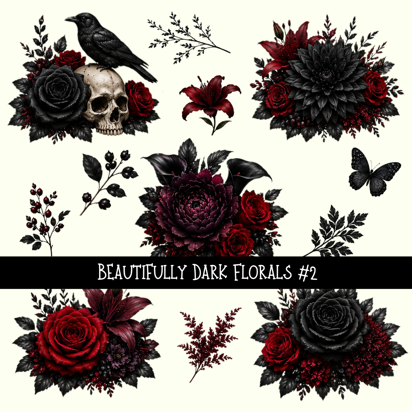 Beautifully Dark Florals - UV DTF Decal sheet 3 varriants
