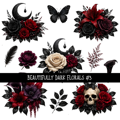 Beautifully Dark Florals - UV DTF Decal sheet 3 varriants