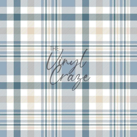 Beige And Blue Plaid Check - Adhesive Vinyl Sheets