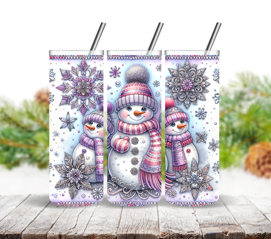 Pink, Purple, and Silver Snowman - Adhesive Vinyl Wrap