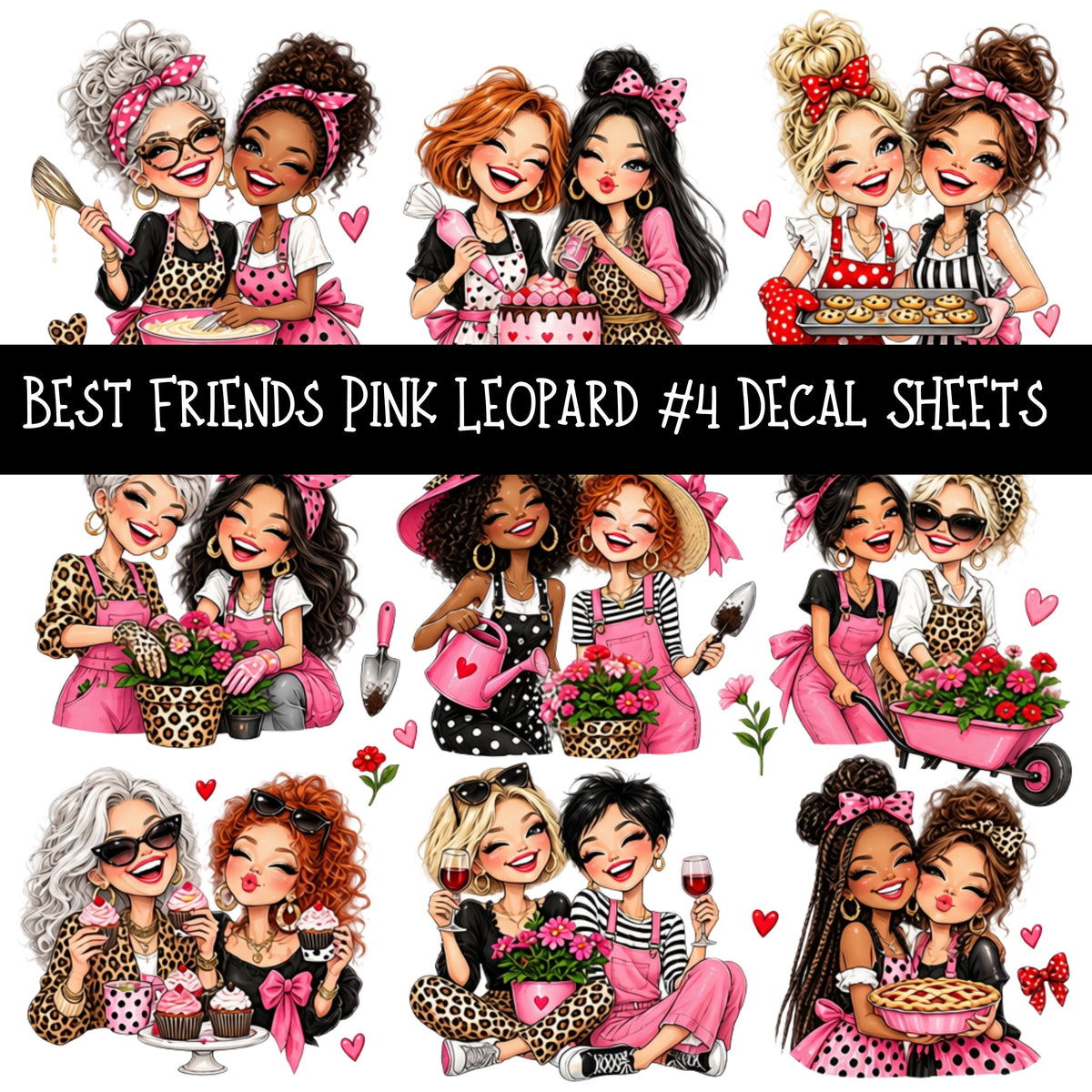 Best Friends Pink Leaoprd UV DTF Decal sheets 9 Designs available