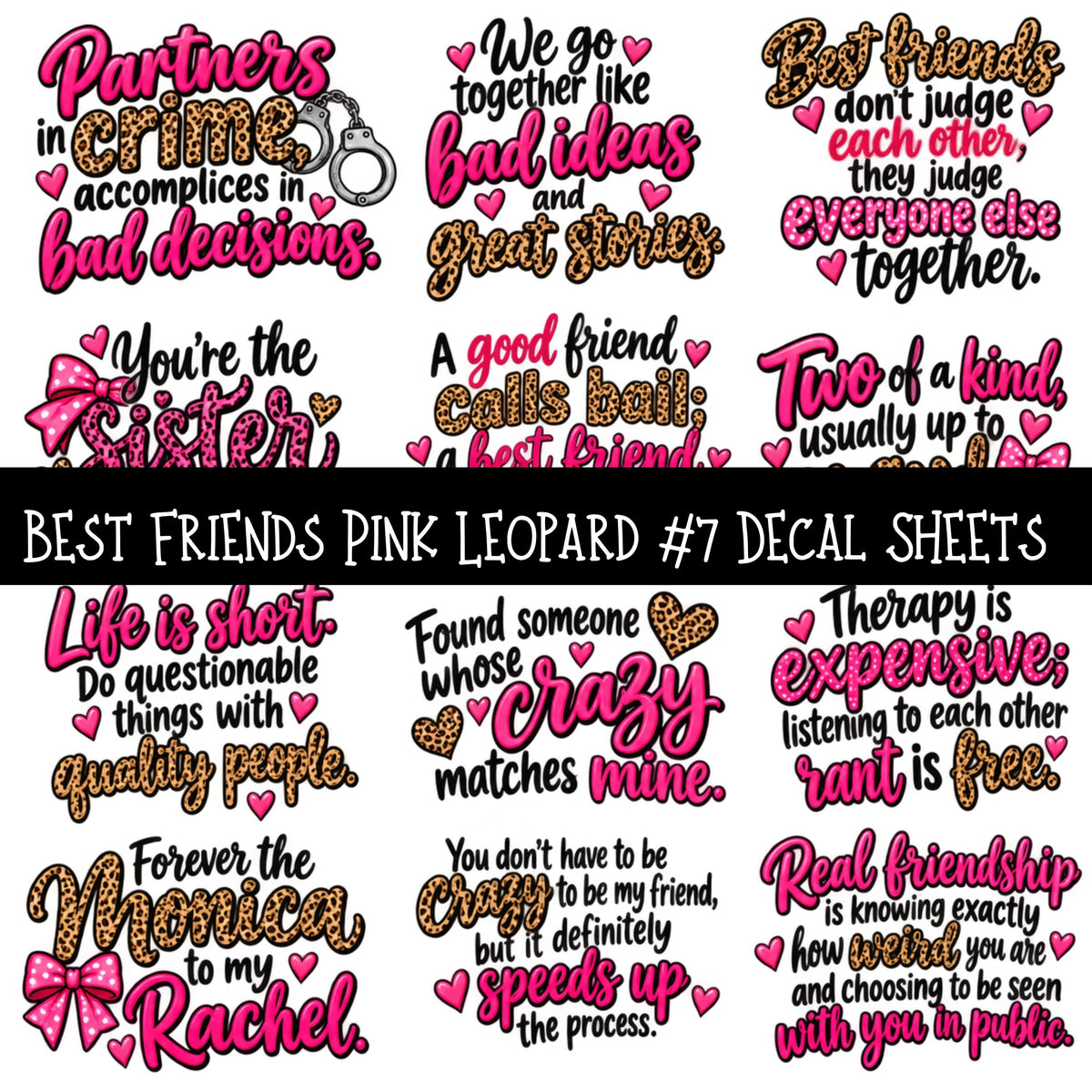 Best Friends Pink Leaoprd UV DTF Decal sheets 9 Designs available