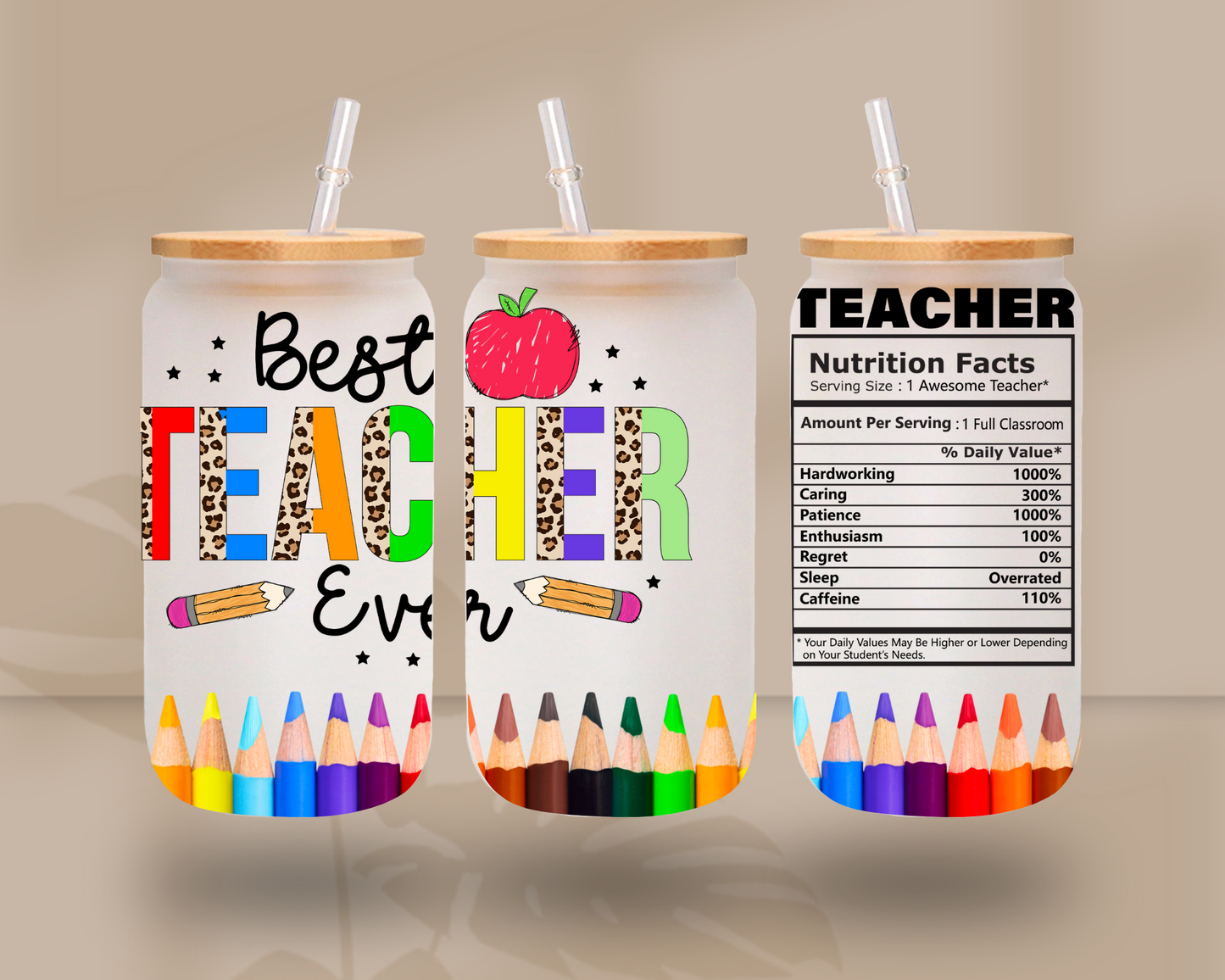 Best Teacher Ever UV DTF 16oz Libbey Wrap