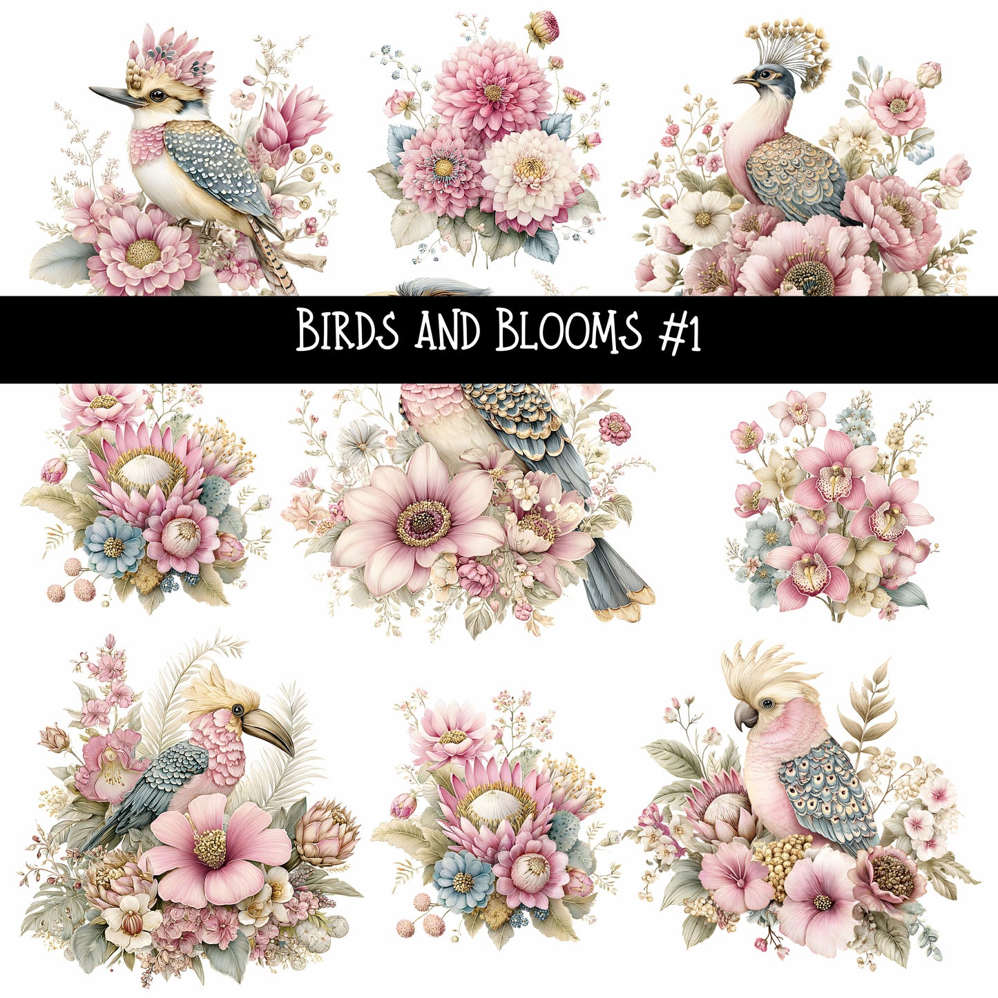 Birds and Blooms UV DTF Decal sheets 5 design Options  available