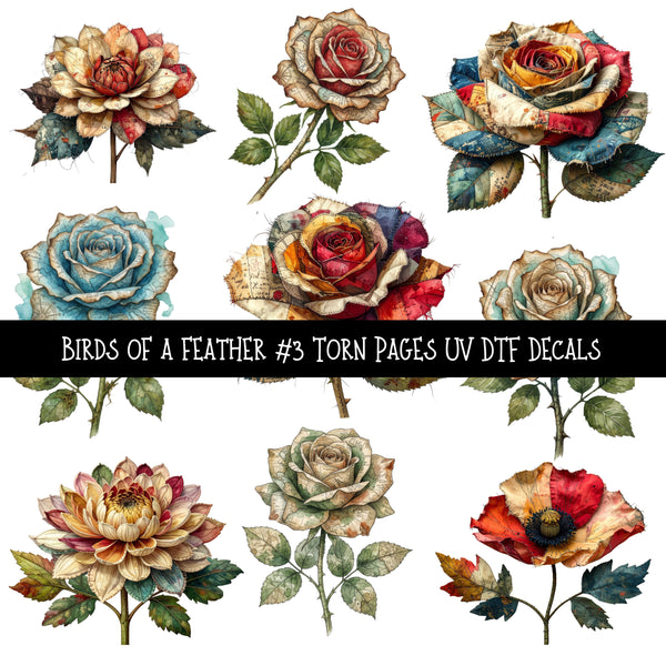Birds of a Feather Torn Pages UV DTF Decal sheets 3 designs available