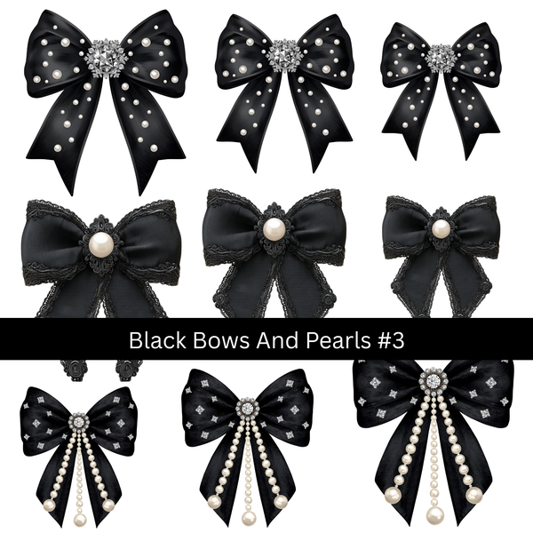 Black Bows and Pearls UV DTF Decal sheets