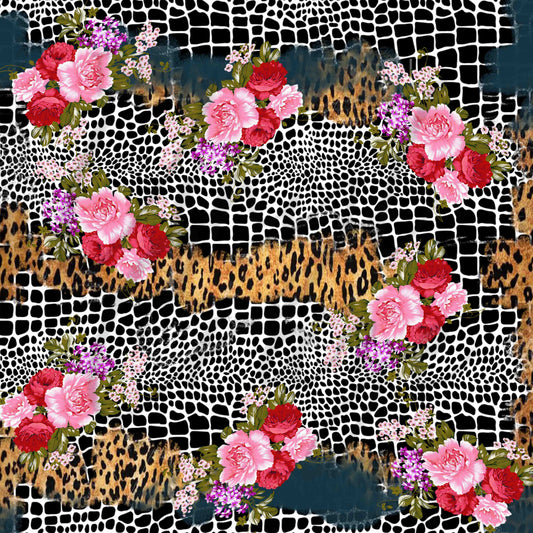 Black Snakeskin and Leopard Roses - Adhesive Vinyl Sheets