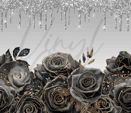 Black and Silver Drip Roses - Adhesive Vinyl Wrap