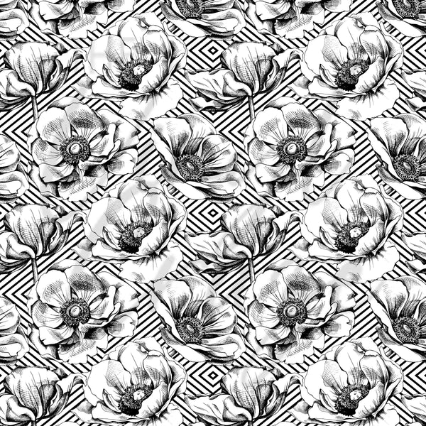 Black and White Striped Florals - Adhesive Vinyl Sheets