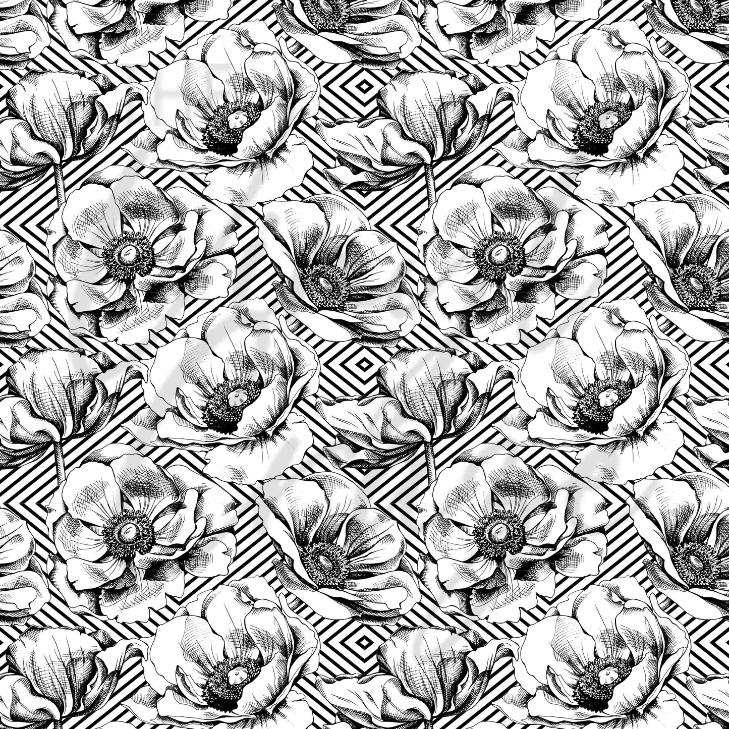 Black and White Striped Florals - Adhesive Vinyl Sheets