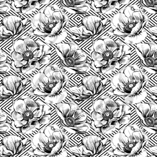 Black and White Striped Florals - Adhesive Vinyl Sheets