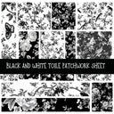 Black and White Toile Patchwork precut vinyl sheet available in 12x12 or 6x6 sizes