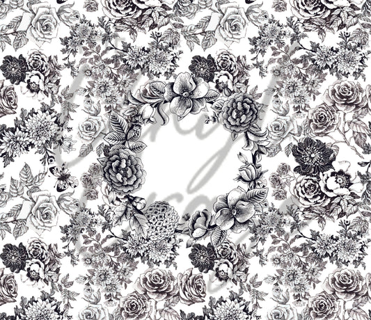 Black and White Fancy Floral - Adhesive Vinyl Wrap