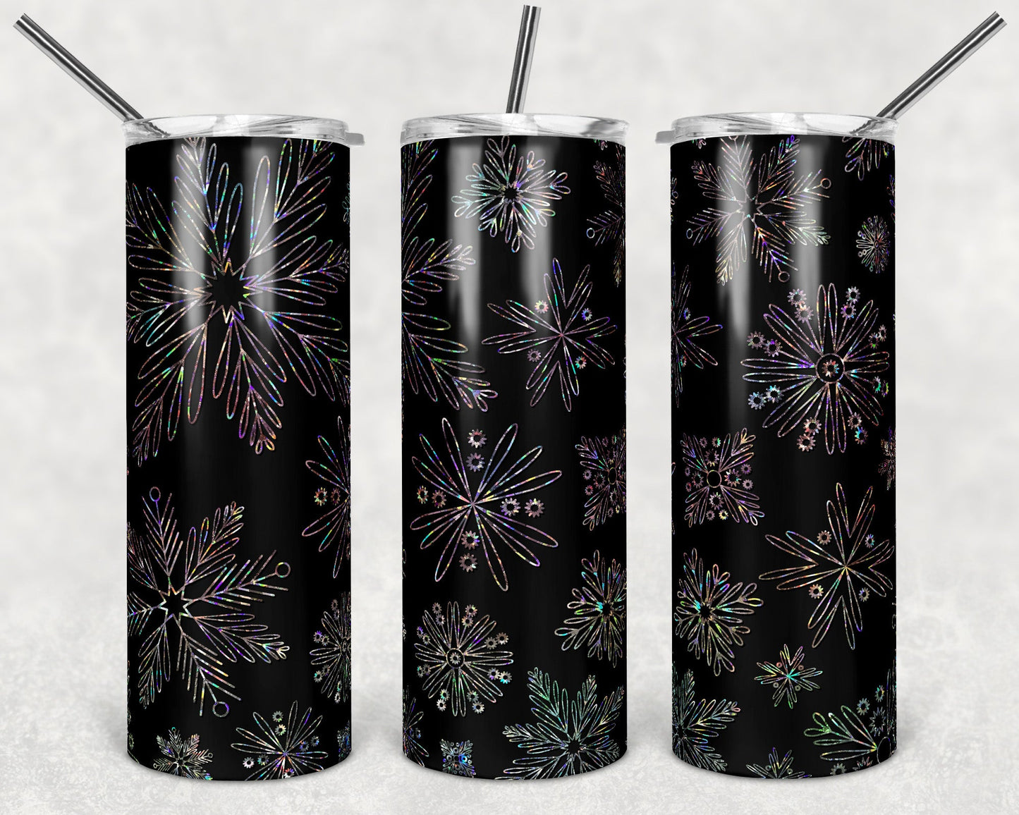 Black Holographic Snowflakes - Adhesive Vinyl Wrap