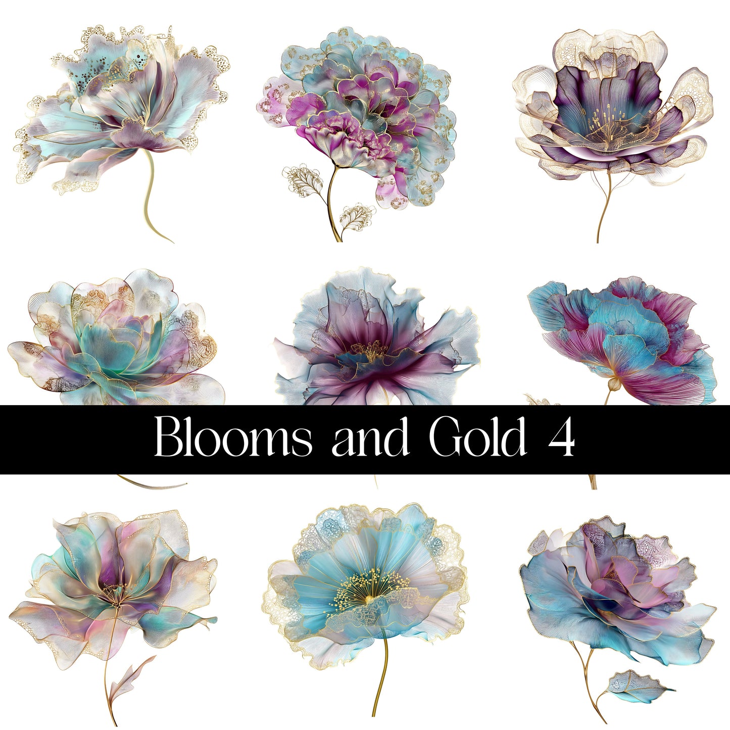 Blooms and Gold Decal sheets- 11 Design Optons