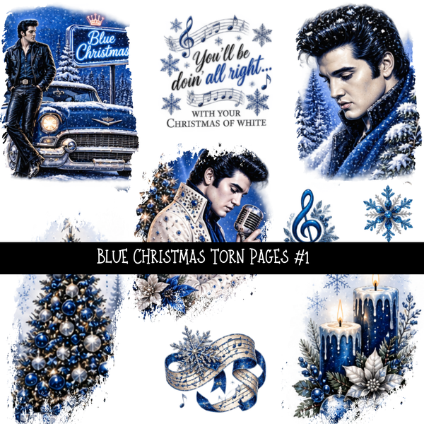 Blue Christmas Torn Pages UV DTF Decal sheets 8 Designs available