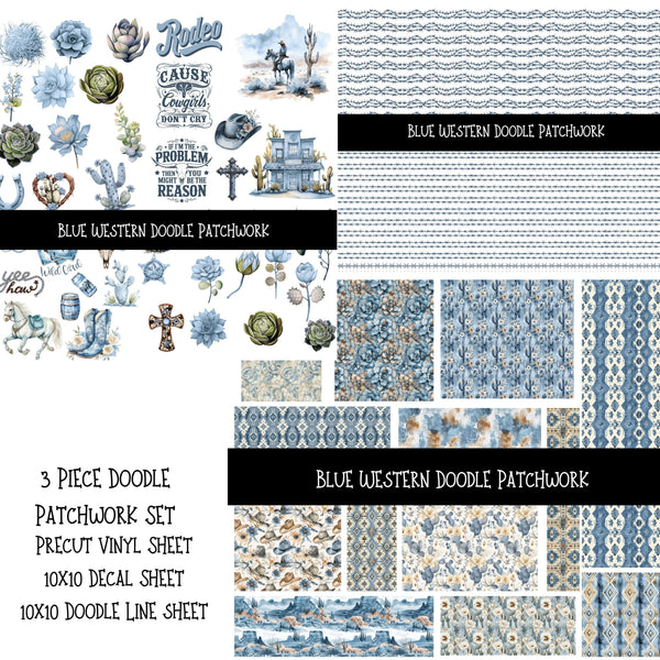 Blue Western Doodle Patchwork Set