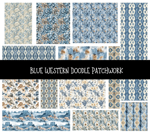 Blue Western Doodle Patchwork Set