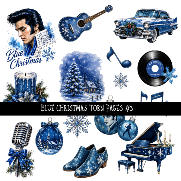 Blue Christmas Torn Pages UV DTF Decal sheets 8 Designs available