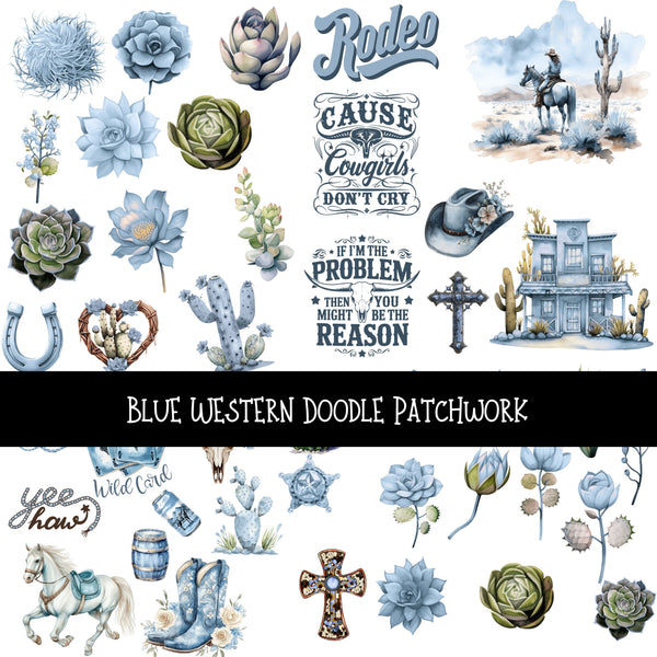 Blue Western Doodle Patchwork Set