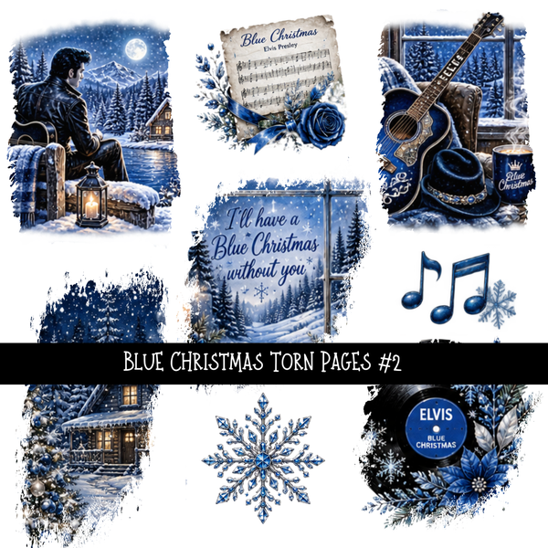 Blue Christmas Torn Pages UV DTF Decal sheets 8 Designs available
