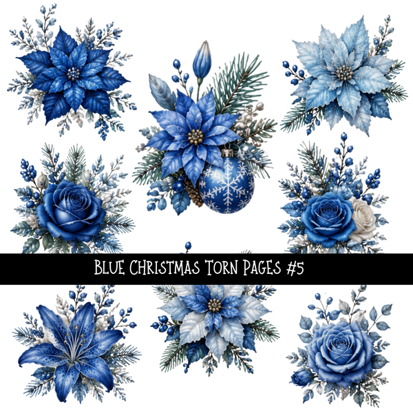 Blue Christmas Torn Pages UV DTF Decal sheets 8 Designs available