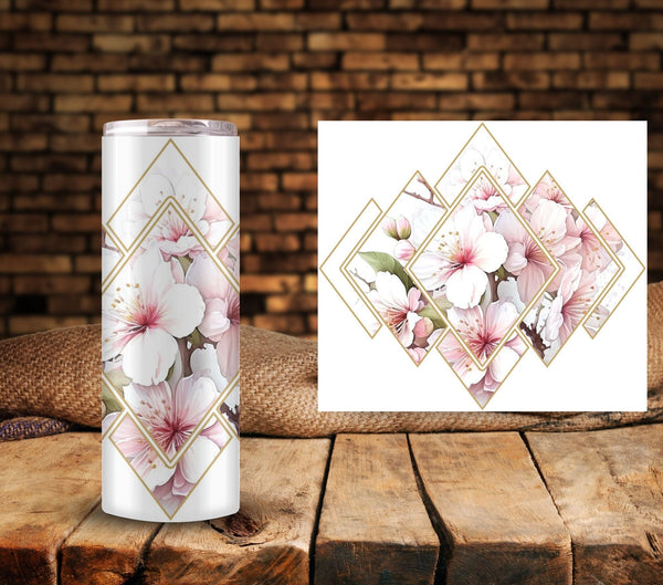 Cherry Blossom Diamond Burst - UV DTF Tumbler wrap